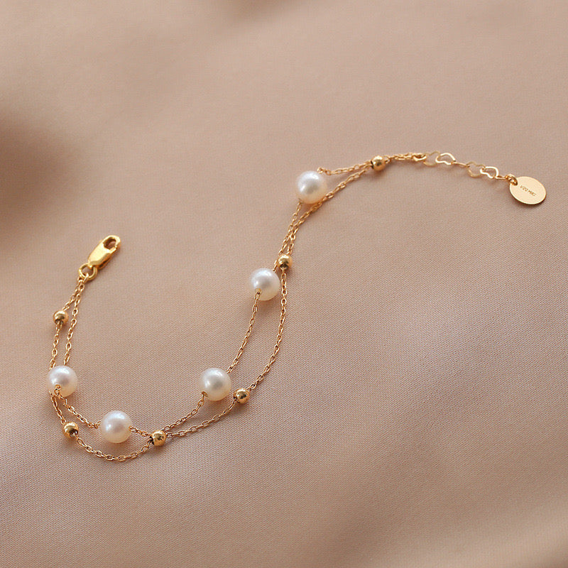 14K Gold and Pearl Bracelet | Slider Bracelet with Cream & White Pearls –  Poetry Designs